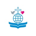 Church logo. An open bible, a globe with a cross