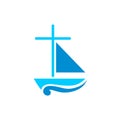 Church logo. Sailboat with cross. Royalty Free Stock Photo