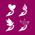 Church logo. Set - hands with a heart and a dove, flame and sprout Royalty Free Stock Photo