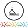 Church logo template. Set icons in color circle buttons Royalty Free Stock Photo