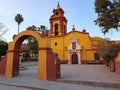 Church in the magical town Bernal where the third largest monolith in the world is located. In Ezequiel Montes, Queretaro, Mexico Royalty Free Stock Photo