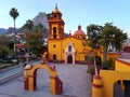 Church in the magical town Bernal where the third largest monolith in the world is located. In Ezequiel Montes, Queretaro, Mexico Royalty Free Stock Photo