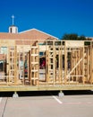 Church ministry project building mobile home, residential manufactured house under construction, wooden prefab house timber Royalty Free Stock Photo