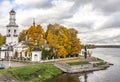 Church and monument to Alexander Nevsky at the confluence of the river Izhora in the Neva
