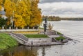 Church and monument to Alexander Nevsky at the confluence of the river Izhora in the Neva