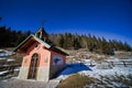 church in the mountains, photo as a background , in the italian european dolomiti alps mountains in vicenza north italy, europe Royalty Free Stock Photo