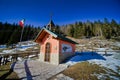 church in the mountains, photo as a background , in the italian european dolomiti alps mountains in vicenza north italy, europe Royalty Free Stock Photo