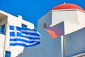 Church and national greek flag Royalty Free Stock Photo