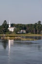 Small white church near water Royalty Free Stock Photo