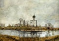 Church on the Nerl. Watercolor. Royalty Free Stock Photo