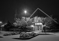 Church at night winter snowfall Royalty Free Stock Photo