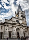 Church Notre Dame de Liesse and the modern art installation, above the ancient well. Annecy, France