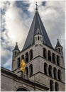 Church Notre Dame de Liesse and the modern art installation, above the ancient well. Annecy, France