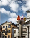 Church Notre Dame de Liesse and the modern art installation, above the ancient well. Annecy, France