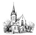 Church old vintage hand drawn sketch.Vector Royalty Free Stock Photo