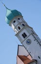 Church with onion tower in tilted perspective Royalty Free Stock Photo