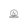 Church ont at the Sunset Beach Logo design with Mono Line Drawing style - Vector Royalty Free Stock Photo