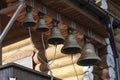 Church orthodox bronze bells near the entrance