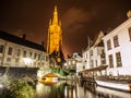 Church of Our Lady in Bruges at night Royalty Free Stock Photo