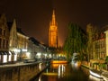 Church of Our Lady in Bruges at night Royalty Free Stock Photo