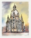 Church of our lady - Dresden, Germany. Sketch of the famous church