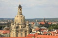 Aerial view of DresdenÃ¢â¬â¢s skyline dominated by domes of Church of Our Lady Dresdner Frauenkirche and Academy of Fine Arts aka Lem