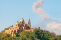 Church of Our Lady of Remedies with Popocatepetl Volcano, Mexico Royalty Free Stock Photo