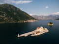 Church of Our Lady on the Rocks on a small artificial island in the Bay of Kotor. Montenegro. Aerial view Royalty Free Stock Photo