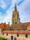 Church of Our Lady tower in center of Brugge, Belgium Royalty Free Stock Photo