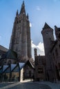 Church Of Our Lady and traditional narrow streets in Bruges Royalty Free Stock Photo