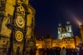 Church of Our Lady Before Tyn and Astronomical Clock at night Royalty Free Stock Photo