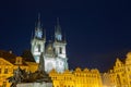 Church of Our Lady Tyn and Jan Hus statue from Old Town Square Staromestska Prague at night. Royalty Free Stock Photo