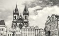 Church of Our Lady before Tyn in Prague, Czech republic, colorless Royalty Free Stock Photo