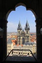 Church of Our Lady before Tyn, Prague, Czech Republic. View from Old Town Hall Tower Royalty Free Stock Photo