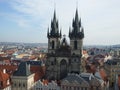 Church of Our Lady of Tyn seen from top of Astronomical clock. Royalty Free Stock Photo