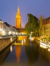 Church of Our Lady and water canal by night, Bruges, Belgium Royalty Free Stock Photo