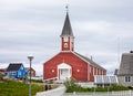 Church of our Saviour - iconic red wood building in Nuuk, Greenland Royalty Free Stock Photo