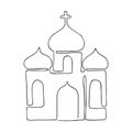 Church painted in one line. The coloring of the concept of religion. Catholic vector.