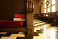 Church Pew with Bible and Hymnal