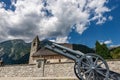 Church of Pinzolo with war cannon - Trentino Italy Royalty Free Stock Photo