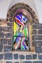 The Church of the Primacy of Saint Peter, Tabgha, Israel. Stained-glass window, fragment, details Royalty Free Stock Photo