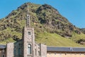 Church and public hiking base building in the catalan Pyrenees mountains. Famous recreation and Royalty Free Stock Photo