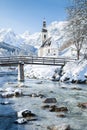 Church of Ramsau in winter, Berchtesgadener Land, Bavaria, Germany Royalty Free Stock Photo