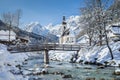 Church of Ramsau in winter, Nationalpark Berchtesgadener Land, B Royalty Free Stock Photo