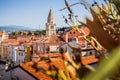 The church and red roofs of Adriatic city of Muggia in the north of Italy Royalty Free Stock Photo