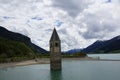 Church at Reschensee Lago di Resia in north italy Royalty Free Stock Photo