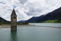 Church at Reschensee Lago di Resia in north italy Royalty Free Stock Photo