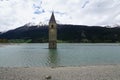 Church at Reschensee Lago di Resia in north italy Royalty Free Stock Photo
