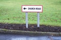 Church Road Sign Leading To Church For Religious Worship