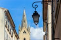 Church roof top with blue sky in france Royalty Free Stock Photo